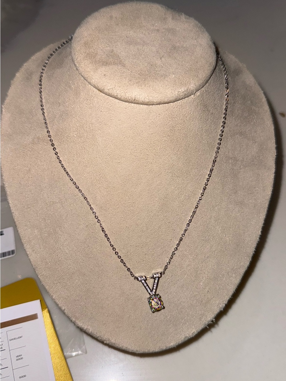 1 ct moissanite V Letter Pendant Necklace with Multicolor Stone - Women Jewelry